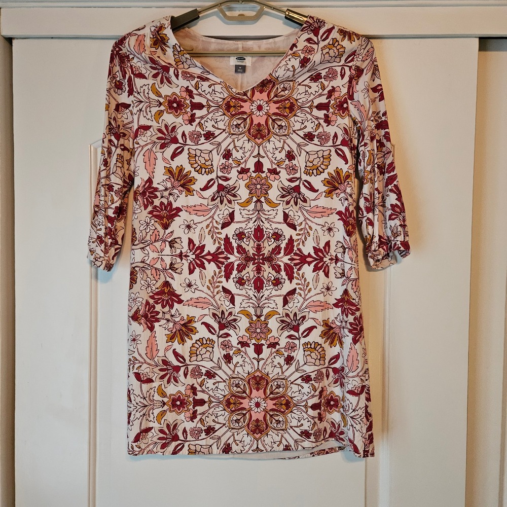 Old Navy Shift Dress Floral Medium White Red Pink Retro Boho Festival Feminine